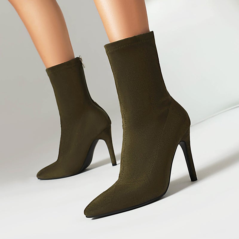 Wish Source Winter High Heel 40-48 Plus Size Elegant Pointed Suede Low Boots - Image 2