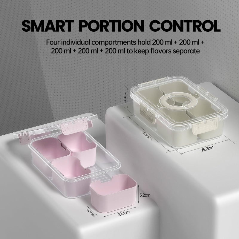 CODIEKEY Snackle Box Container, Upgrade Dishwasher,Safe Snack Box for Adult Kids, 4 compartments Plastic Divided Serving Tray with Lid and Handle for Candy, Fruits, Snacks, Nuts,Small,White,2 Pack - Image 4