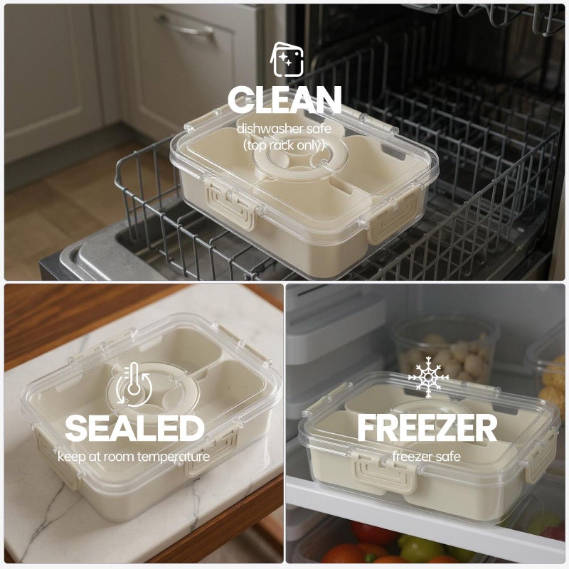 CODIEKEY Snackle Box Container, Upgrade Dishwasher,Safe Snack Box for Adult Kids, 4 compartments Plastic Divided Serving Tray with Lid and Handle for Candy, Fruits, Snacks, Nuts,Small,White,2 Pack - Image 3