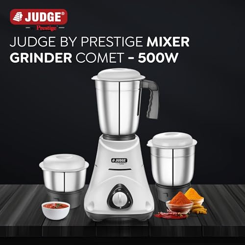 Judge by Prestige 500 Watts Comet Mixer Grinder with 3 Stainless Steel Jars| 3 Efficient Stainless Steel Blades| Overload Protector| 2 Years Warranty - Image 2