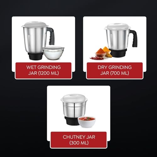 Judge by Prestige 500 Watts Comet Mixer Grinder with 3 Stainless Steel Jars| 3 Efficient Stainless Steel Blades| Overload Protector| 2 Years Warranty - Image 5