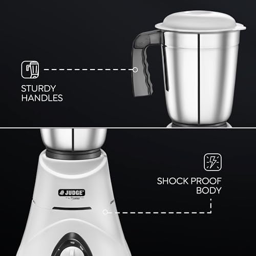 Judge by Prestige 500 Watts Comet Mixer Grinder with 3 Stainless Steel Jars| 3 Efficient Stainless Steel Blades| Overload Protector| 2 Years Warranty - Image 3