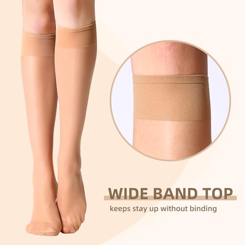 MANZI 12 Pairs Lady's Sheer Knee High Stockings, 6 Pairs Black, 6 Pairs Natural - Image 2