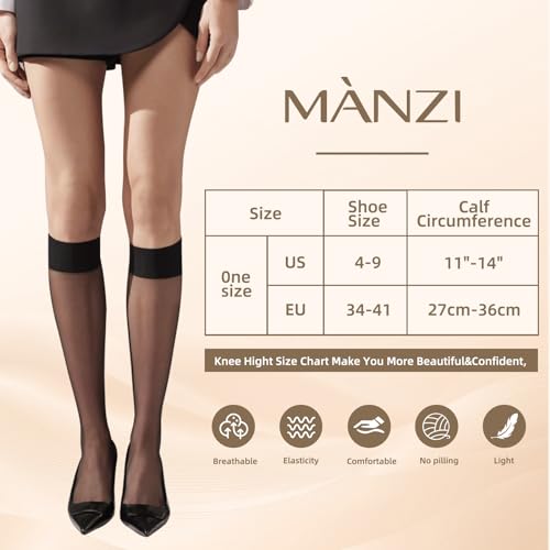 MANZI 12 Pairs Lady's Sheer Knee High Stockings, 6 Pairs Black, 6 Pairs Natural - Image 5