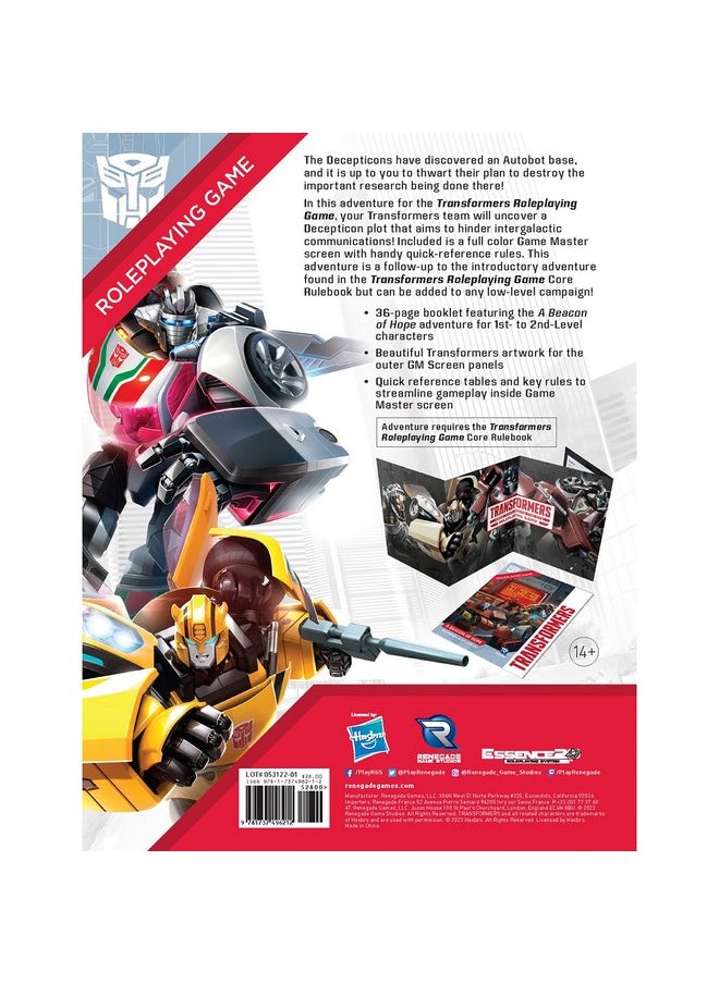 Renegade Game Studios - Transformers Roleplaying Game Beacon Of Hope Adventure & Gm Screen Expansion Adventure For 1St 2Nd Level Players Includes 36 Page Rpg Booklet & Game Master Screen Tabletop Rpg Story & Accessory - Image 1