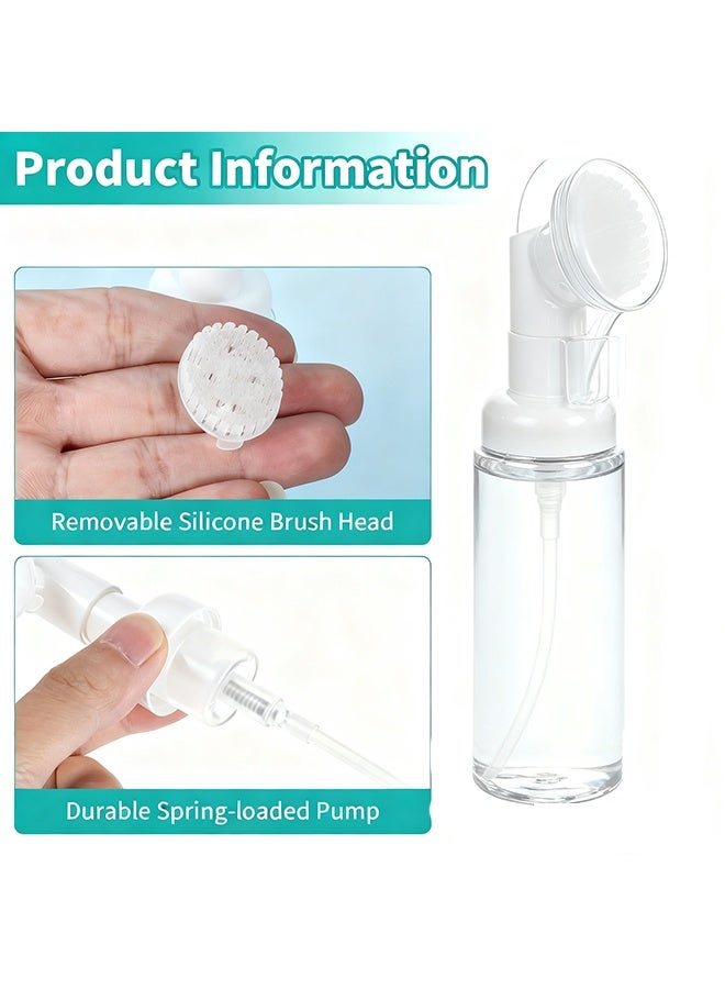 RESONIX Set of 2 Foaming Cleanser Bottles (7 oz + 4 oz) – Press-type mousse pump bottles with brush heads, suitable for facial cleanser, eyelash cleansing liquid, hand soap, and travel use (White) - Image 4