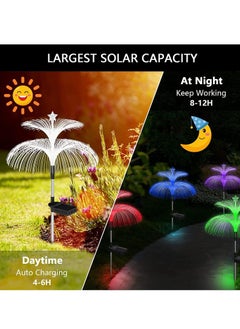 ماركة غير محددة إضاءة شمسية بشكل قنديل البحر، تتغير ألوانها بصورة مزدوجة، مع إضاءة النجوم وزهور الشمسية. تناسب هذه المصابيح الباحات والممرات والحدائق في الهواء الطلق كديكور جميل. يأتي هذا الطقم المكون من 3 قطع.  - Image 4