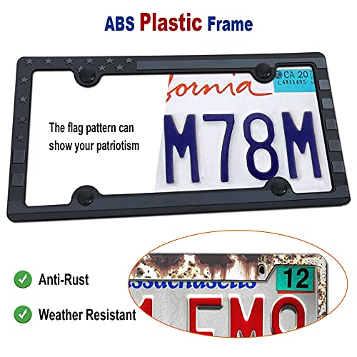 FBJTDQ Black American Flag License Plate Frames- Patriotic USA Stars and Stripes Flag Plastic Car Tag Cover Holder with Mount Screws Caps for Truck/SUV, Auto Accessories for Veterans Military - Image 2