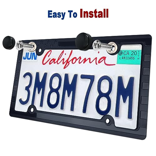 FBJTDQ Black American Flag License Plate Frames- Patriotic USA Stars and Stripes Flag Plastic Car Tag Cover Holder with Mount Screws Caps for Truck/SUV, Auto Accessories for Veterans Military - Image 5