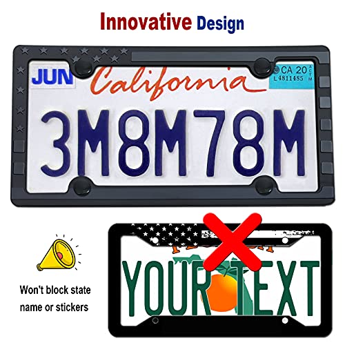 FBJTDQ Black American Flag License Plate Frames- Patriotic USA Stars and Stripes Flag Plastic Car Tag Cover Holder with Mount Screws Caps for Truck/SUV, Auto Accessories for Veterans Military - Image 4