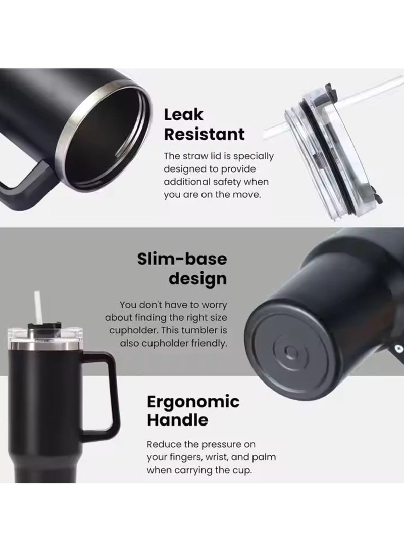 VIO Stainless Steel Vacuum Cup Sports Water Bottle 40 OZ Travel Mug with Handle and Straw Insulated Thermos for Hot Cold Drinks Coffee Tea Cup Tumbler for Gym Car Indoor Outdoor 1200 ML  - Image 2