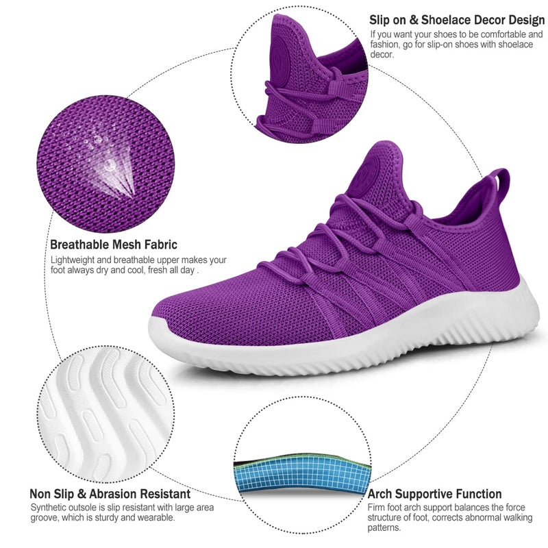 Feethit Womens Slip On Running Shoes Non Slip Walking Shoes Lightweight Gym Workout Shoes Breathable Fashion Sneakers All Purple Size 10.5 - Image 3