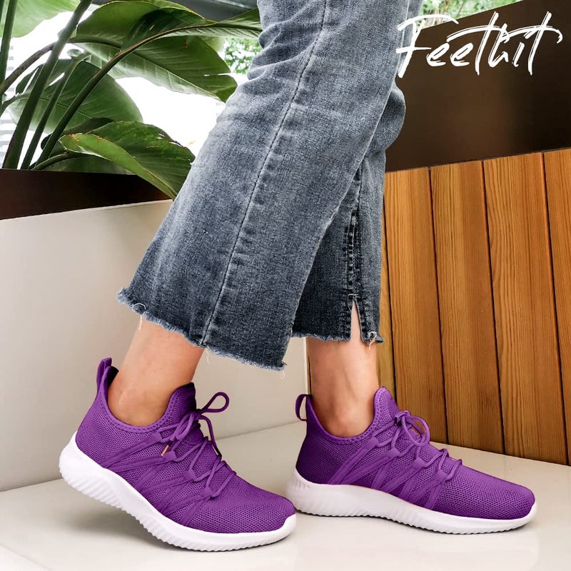Feethit Womens Slip On Running Shoes Non Slip Walking Shoes Lightweight Gym Workout Shoes Breathable Fashion Sneakers All Purple Size 10.5 - Image 2