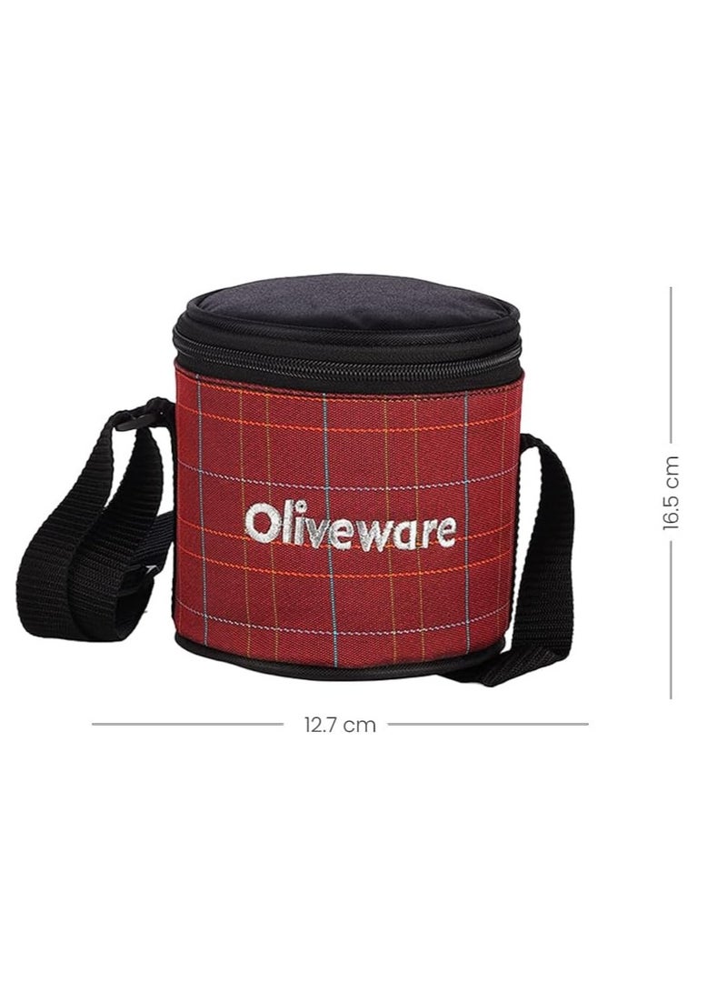 oliveware Bliss Lunch Box, 100% Leak Proof, 3 Stainless Steel Containers with BPA Free Airtight Lids (300 ml, 450 ml, 600 ml), Fabric Bag - Red  - Image 5