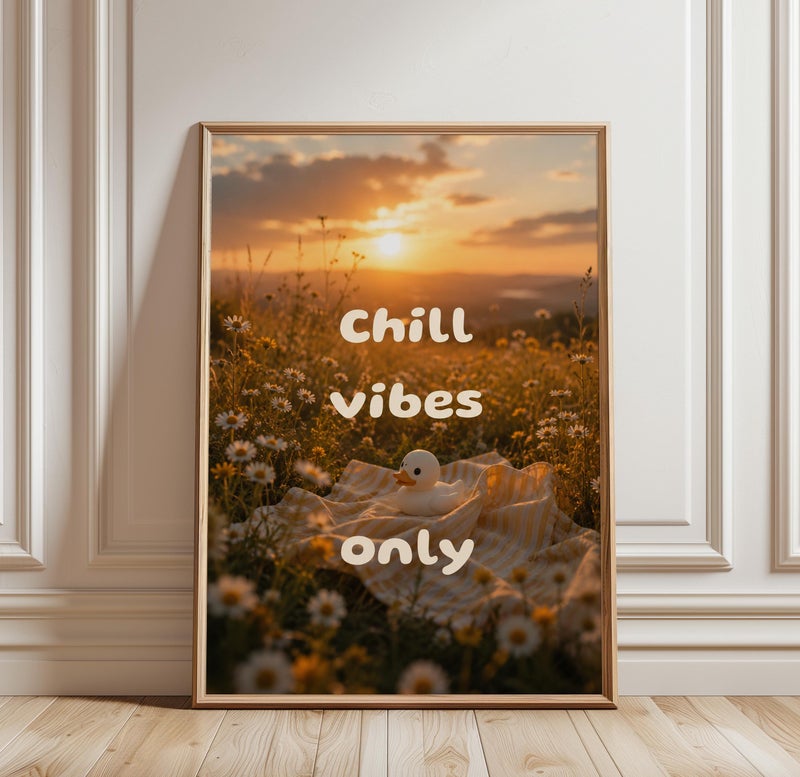 TNESSENTIAL Cute Duck Poster, Aesthetic Sunset Wall Art, Cute Duck Print, Relaxing Nature Decor, Positive Quote Art - Image 1