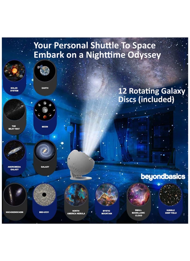 Beyond Basics - Beyond Basics Galaxy Projector 360 Adjustable 4K Replaceable 12 Discs Home Planetarium Aesthetic LED Projector Starry Projector Ideal Birthday Gift Planet Preasentation For Kids (White). - Image 1