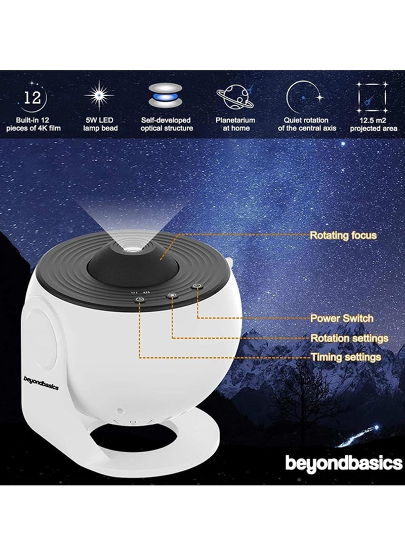 Beyond Basics - Beyond Basics Galaxy Projector 360 Adjustable 4K Replaceable 12 Discs Home Planetarium Aesthetic LED Projector Starry Projector Ideal Birthday Gift Planet Preasentation For Kids (White). - Image 1