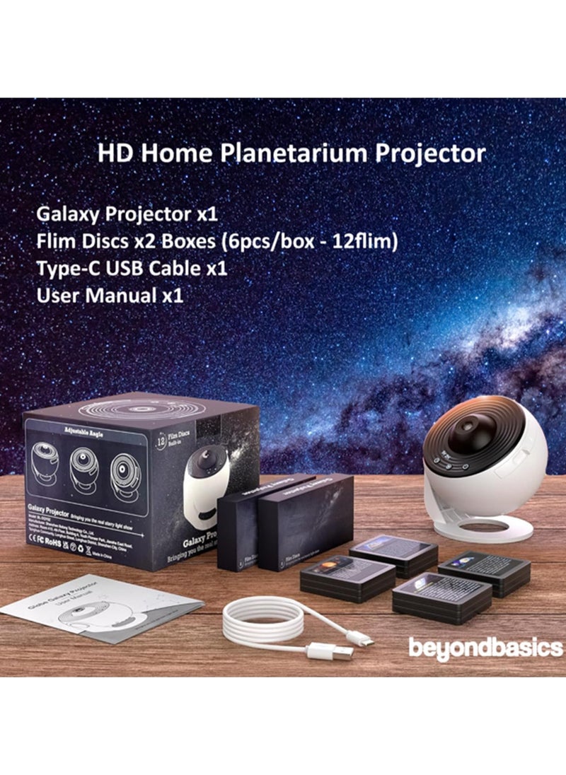 Beyond Basics - Beyond Basics Galaxy Projector 360 Adjustable 4K Replaceable 12 Discs Home Planetarium Aesthetic LED Projector Starry Projector Ideal Birthday Gift Planet Preasentation For Kids (White). - Image 1