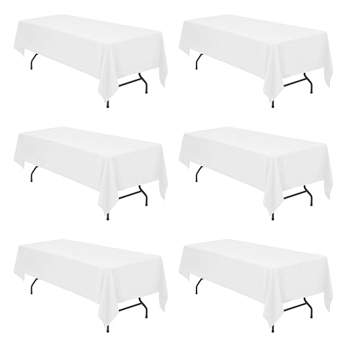 BRILLMAX 6 Pack White Tablecloths for 8 Foot Rectangle Tables 60 x 126 Inch 8ft Rectangular Bulk Linen Polyester Fabric Washable Cloth Cover for Wedding Reception Banquet Birthday Party