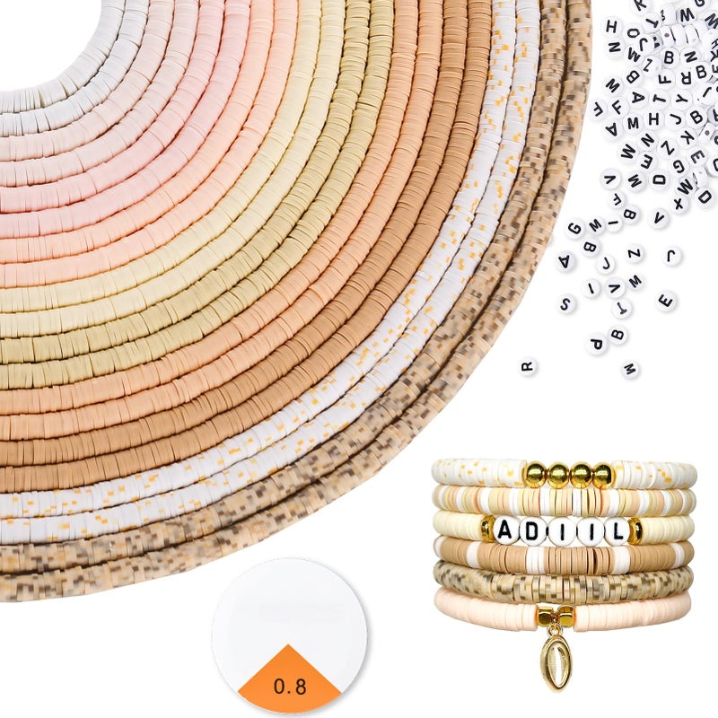 ADIIL 7200pcs Clay Beads Bracelet Making Kit 6mm Polymer Heishi Beads for Jewelry Making Friendship Bracelet Kit Birthday Gift for Adults Light Neutral