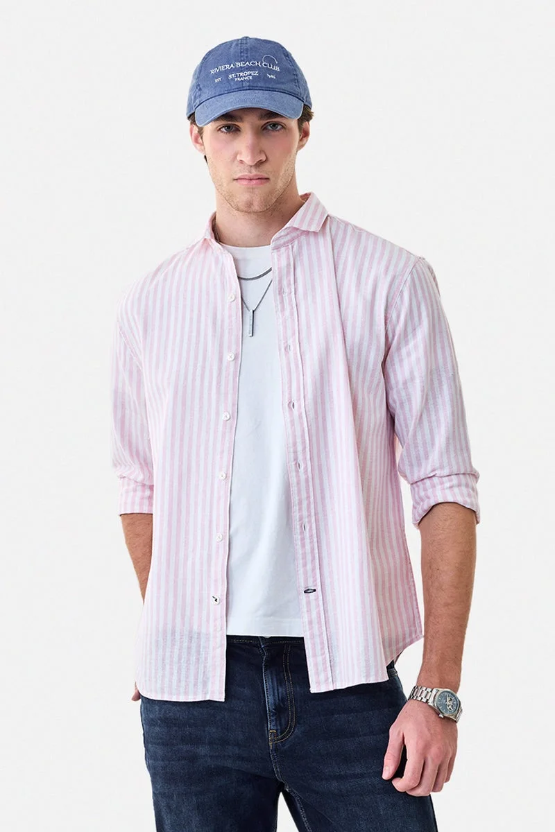 SNITCH Linen Blend Stripes Regular Fit Shirt