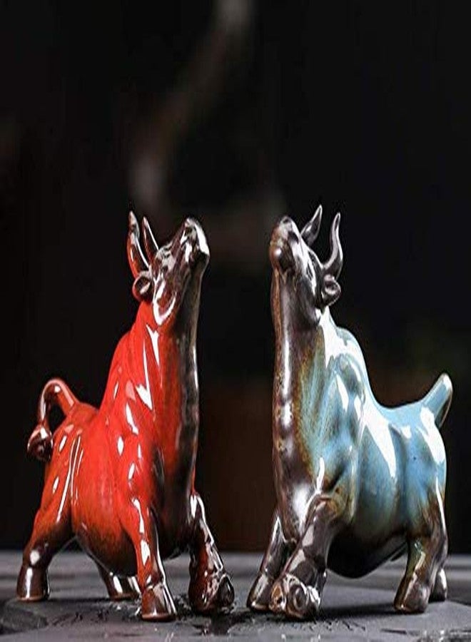 WEALTHCOMING Wall Street Bull Arts Statues,Exquisite Ceramic Fortune Bulls Figurines and Sculptures Home & Office Tabletop Decor (Bullish-Red) - Image 4
