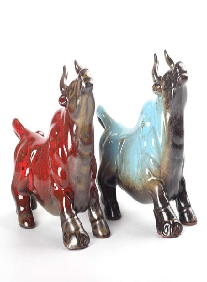 WEALTHCOMING Wall Street Bull Arts Statues,Exquisite Ceramic Fortune Bulls Figurines and Sculptures Home & Office Tabletop Decor (Bullish-Red) - Image 3