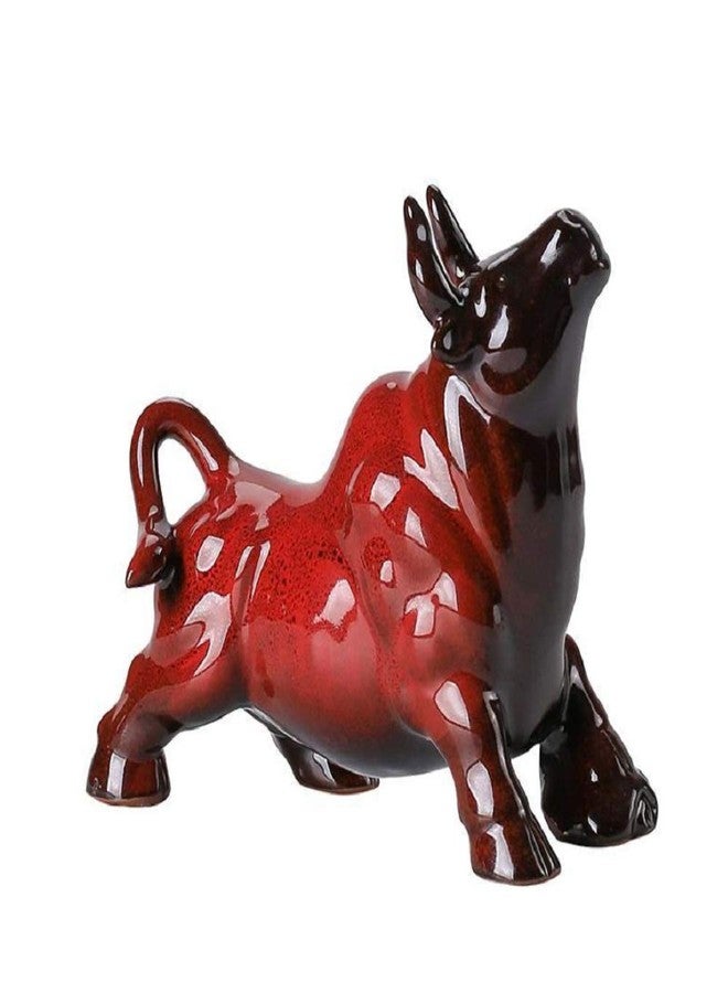 WEALTHCOMING Wall Street Bull Arts Statues,Exquisite Ceramic Fortune Bulls Figurines and Sculptures Home & Office Tabletop Decor (Bullish-Red) - Image 1