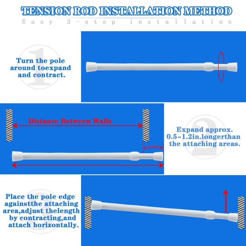ZAIKEHHA 3 PCS Spring Tension Curtain Rod Adjustable Length 41-74 Inches, No Drilling, Tension Rod Suitable for Windows, Bathroom, Cabinets, Wardrobes ï¼ˆWhite) (white) - Image 3