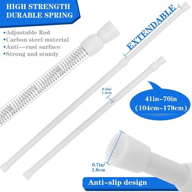 ZAIKEHHA 3 PCS Spring Tension Curtain Rod Adjustable Length 41-74 Inches, No Drilling, Tension Rod Suitable for Windows, Bathroom, Cabinets, Wardrobes ï¼ˆWhite) (white) - Image 2