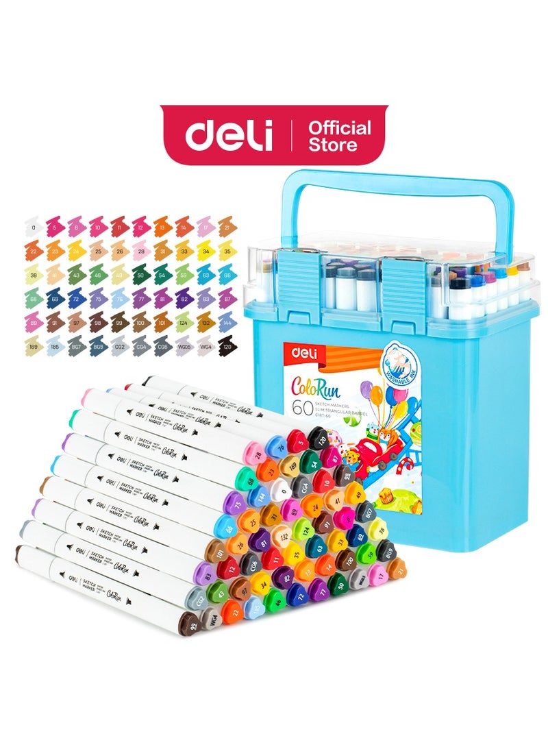 Deli EC187-60 Sketch Marker Set Dual Tips, ASST. Colors – ideal for coloring & design - Image 1