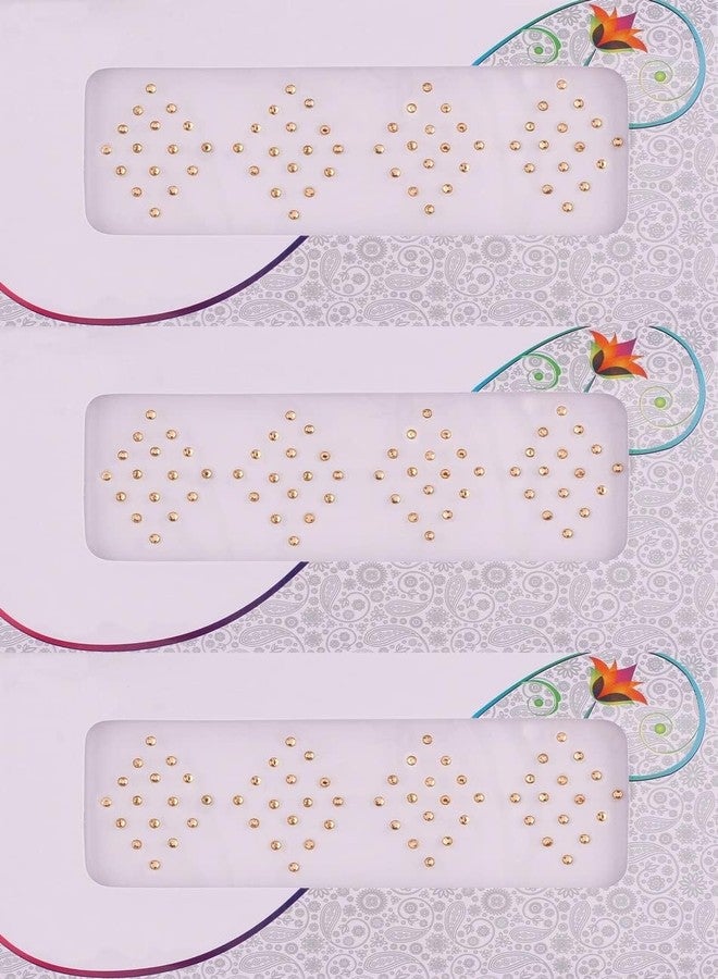VAMA Golden Stone Round Bindis Diamond Cut kumkum Sticker Yellow bindiya Tiki Set Bindi for Girls (Pack of 3 Sheets Small Size 2.5mm) - Image 1