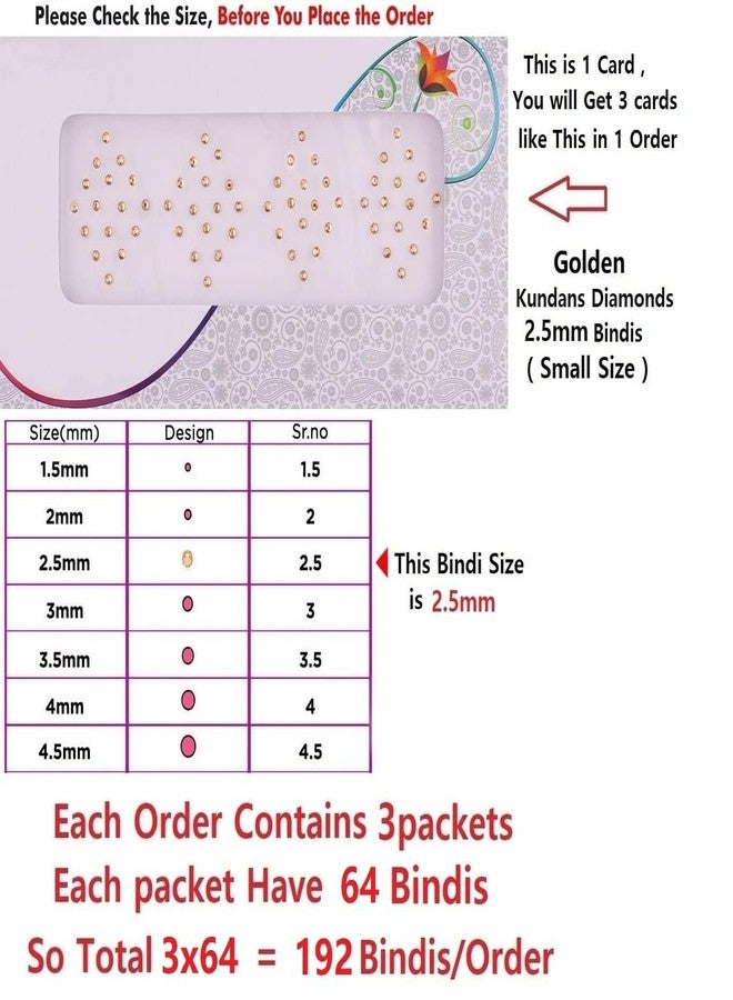 VAMA Golden Stone Round Bindis Diamond Cut kumkum Sticker Yellow bindiya Tiki Set Bindi for Girls (Pack of 3 Sheets Small Size 2.5mm) - Image 2