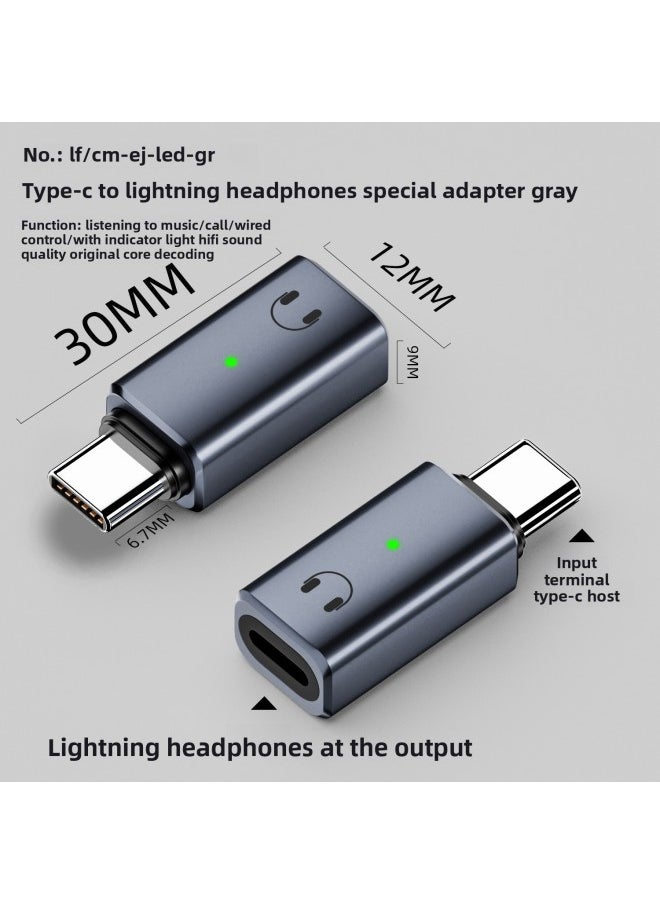 Generic - Type-c To Lighting Headset Adapter Support Mobile Phone Listening To Music Call Built-in Lossless Decoding Chip-Interface Form:C To Lightning Headset Adapter Gray - Image 1
