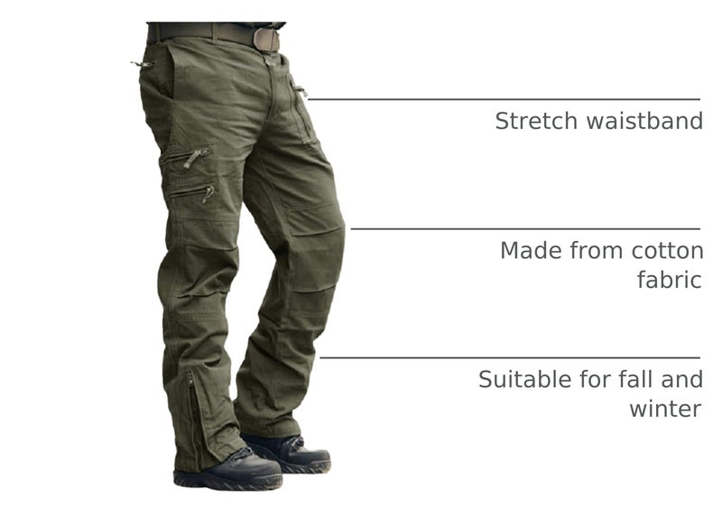 CRYSULLY Tactical Work Pants for Men Relaxed-fit Cotton Woodland Army Cargo Trousers Utility Work Pants Green 32 - Image 4