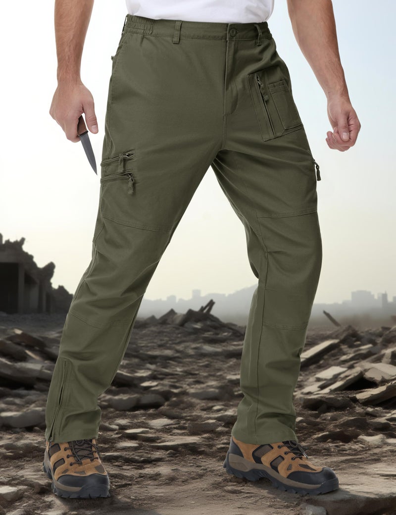 CRYSULLY Tactical Work Pants for Men Relaxed-fit Cotton Woodland Army Cargo Trousers Utility Work Pants Green 32 - Image 3