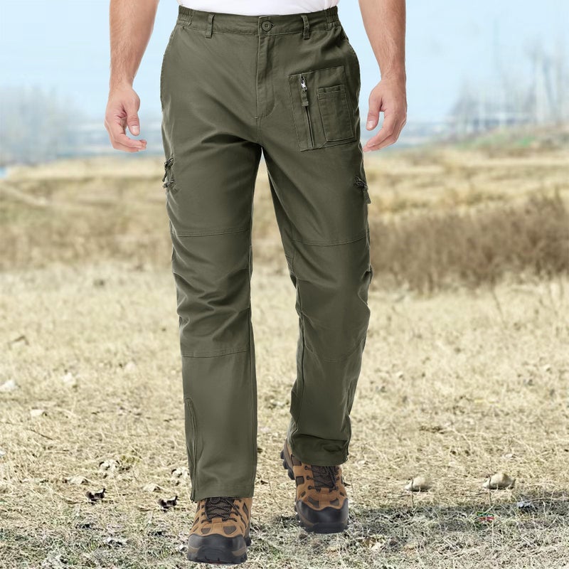 CRYSULLY Tactical Work Pants for Men Relaxed-fit Cotton Woodland Army Cargo Trousers Utility Work Pants Green 32 - Image 2