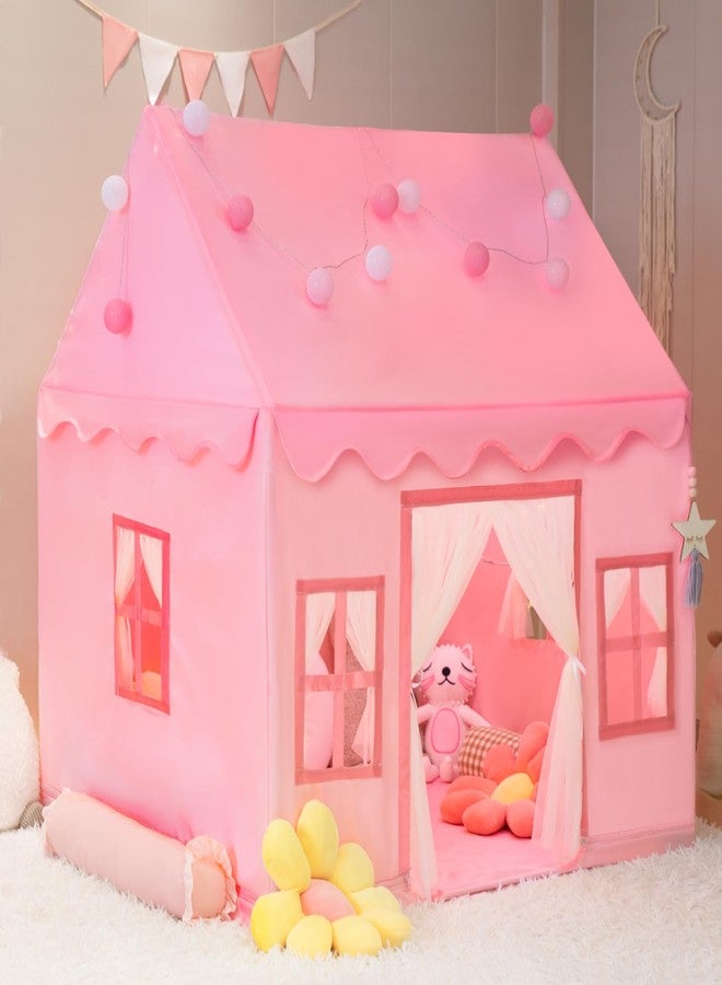 RONGFA Large Kids Tent Playhouse Basic Mat with Star Lights, Flags and Tote Bags, Play Tent Indoor & Outdoor, Washable Teepee Tent for Boys & Girls, Kids Play House for Toddler（Pink） - Image 1