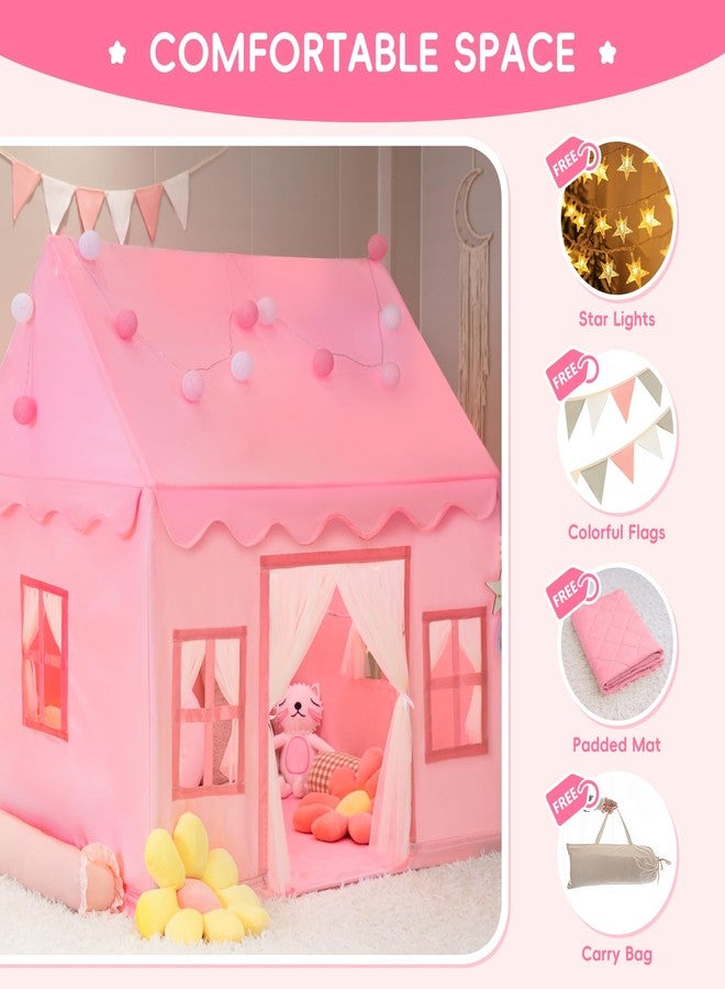 RONGFA Large Kids Tent Playhouse Basic Mat with Star Lights, Flags and Tote Bags, Play Tent Indoor & Outdoor, Washable Teepee Tent for Boys & Girls, Kids Play House for Toddler（Pink） - Image 3