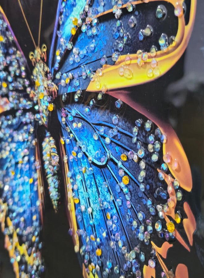 Masstone Decorative Butterfly Wall Painting with Crystal Embedded High Gloss Surface Gold Slim Frame Embossed, 45x30 cm Wall Hanging Photos Home Décor Wall Art For Living Room, Drawing room, Bedroom - Image 3