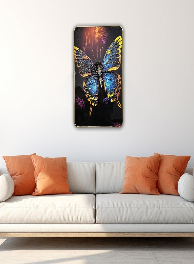 Masstone Decorative Butterfly Wall Painting with Crystal Embedded High Gloss Surface Gold Slim Frame Embossed, 45x30 cm Wall Hanging Photos Home Décor Wall Art For Living Room, Drawing room, Bedroom - Image 4