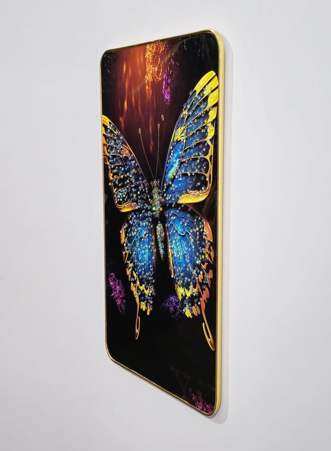 Masstone Decorative Butterfly Wall Painting with Crystal Embedded High Gloss Surface Gold Slim Frame Embossed, 45x30 cm Wall Hanging Photos Home Décor Wall Art For Living Room, Drawing room, Bedroom - Image 2