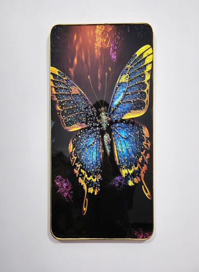 Masstone Decorative Butterfly Wall Painting with Crystal Embedded High Gloss Surface Gold Slim Frame Embossed, 45x30 cm Wall Hanging Photos Home Décor Wall Art For Living Room, Drawing room, Bedroom - Image 1