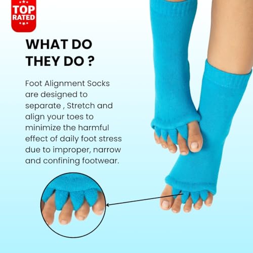 DIRTS Original Foot Alignment 5-Toe Separator Orthopedic Cotton Socks for Women & Men – Bunion Corrector & Plantar Fasciitis Support (Blue, M) - Image 2