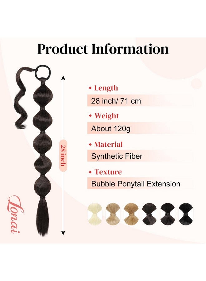 لوناي وصلة ذيل الحصان الفقاعية للنساء، شعر صناعي مضفر ملفوف بطول 28 بوصة مع سلك جلدي، شعر أفرو منتفخ مستقيم، وصلة ذيل حصان مضفرة، بني شوكولاتة داكن