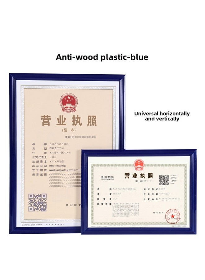The Original Copy Of The Business License Framework For Yujia Is A Protective Cover With Wall A3 Certificate Cabinet Bulletin Board A4 Food Hygiene License-Color:A4 Business License [sub-frame] (29.7*21) Can Be Hung Horizontally And Vertically - Blue [imitation Wood Plastic]  - Image 1