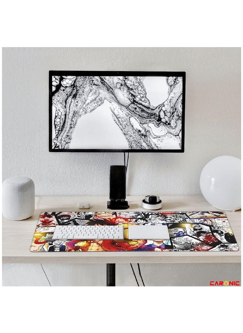 CARONIC - Large Gaming Mouse Pad with Superior Micro Weave Cloth Extended Desk Mousepad with Stitched Edges Non-Slip Base Water Resist Keyboard Pad For Gamer And Office Home Anemi 2 - Image 1