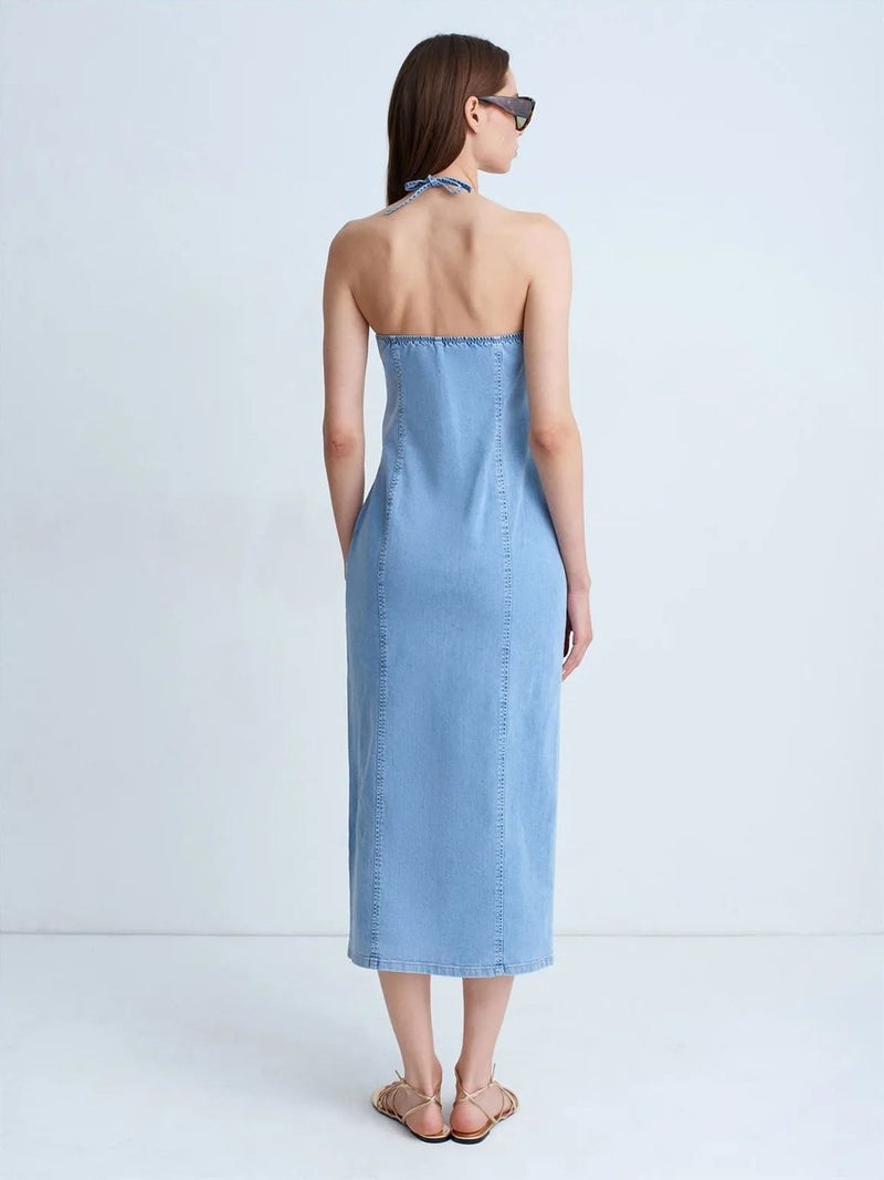 DILVIN Halter Neck Midi Denim Dress - Image 2