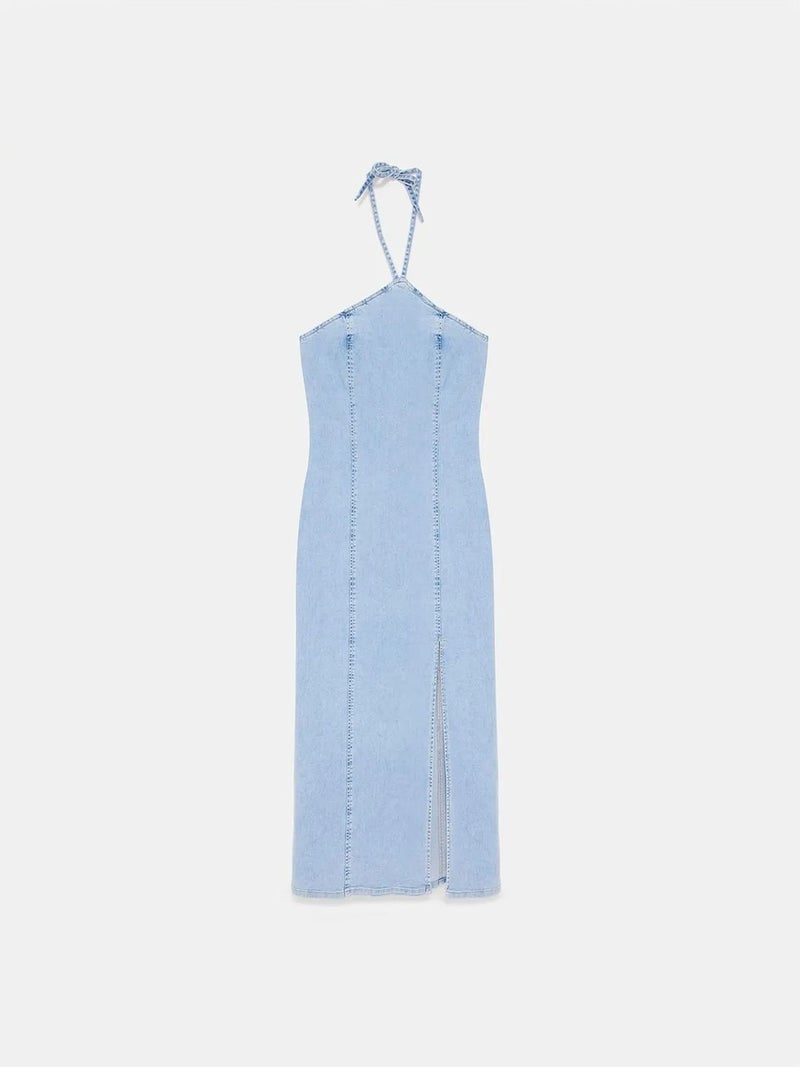 DILVIN Halter Neck Midi Denim Dress - Image 5
