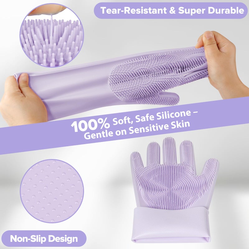 Augwind 6PCS Pet Grooming Kit for Dogs,Cats and Horses | Dog Washing Gloves | Dog Bath Brush | Dog Bath Gloves | Dog Shampoo Brush | Pet Grooming Gloves | Dog Bath Supplies (Purple) - Image 4